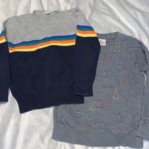 Hanna andersson gray triangle sweatshirt crewcuts knit rainbow knit size 110 4-5